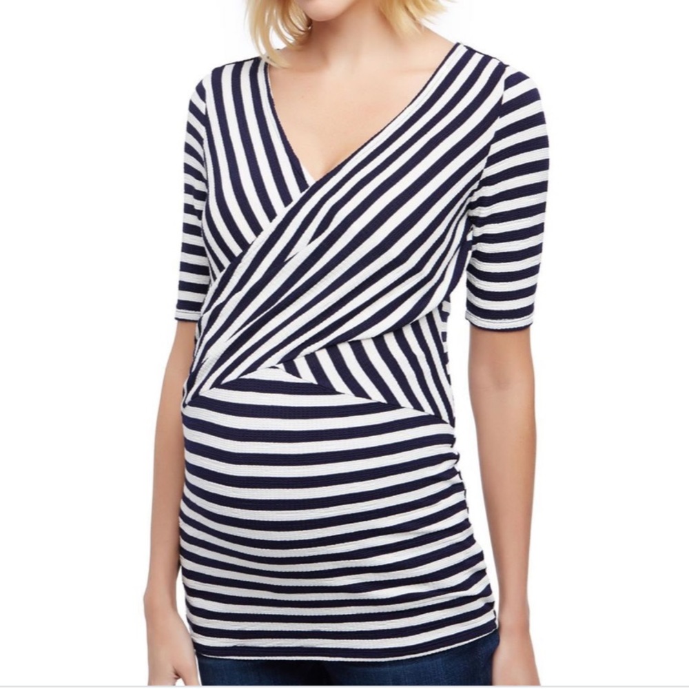 Striped Cross Front Motherhood Maternity Top NWOT